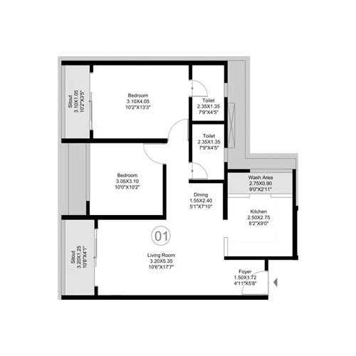 Kohinoor Woodshire Bhugaon 2 BHK Floor Plan Image